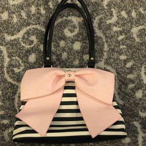 Betsy Johnson Bow Dome Satchel Black Stripe